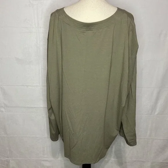 J Jill Stretch Womens Sz 3X Olive Green Faux Wrap Crossover Tunic Big Buttons - Picture 6 of 7